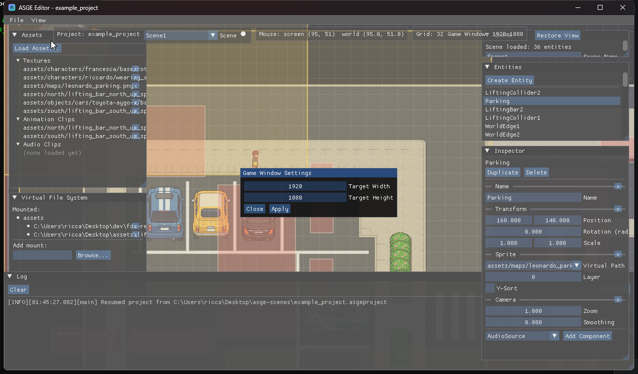 The Game Window settings dialog