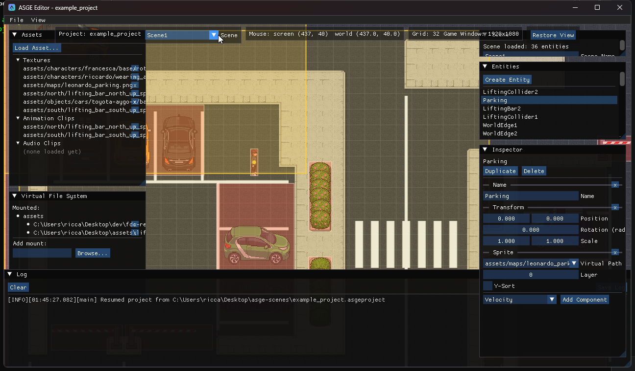 The Project and Scene HUD next to the viewport