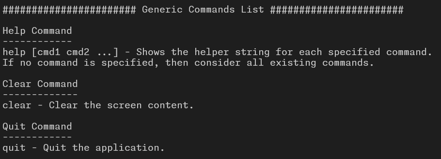 Help Command Output Fragment